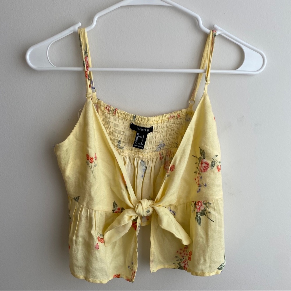Yellow floral tie front top